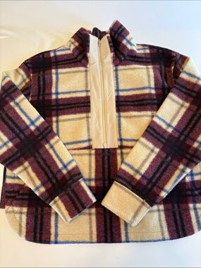 Alpine Design Cream and Burgundy Plaid Half-Zip Fleece Pullover